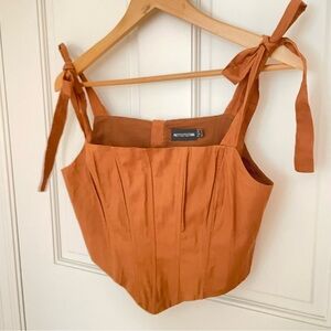 Chocolate Satin Pointed Hem Tie Strap Boned Corset, size 4